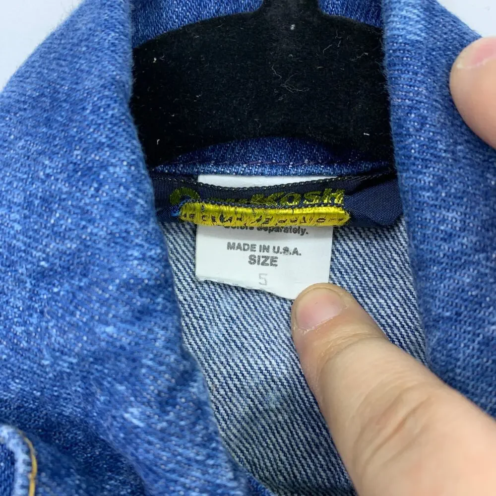 VTG OshKosh B'Gosh Kids Sz 5 Denim Vest Jacket Blue Bleach Distressing